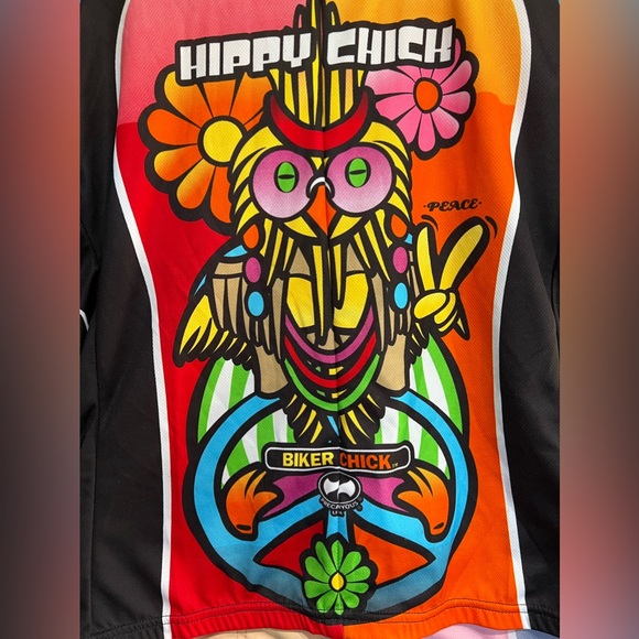 Hippie Chick Cycling Jersey, Biker Chic XL 1/4 zipper front , pockets, vibrant - Picture 5 of 8
